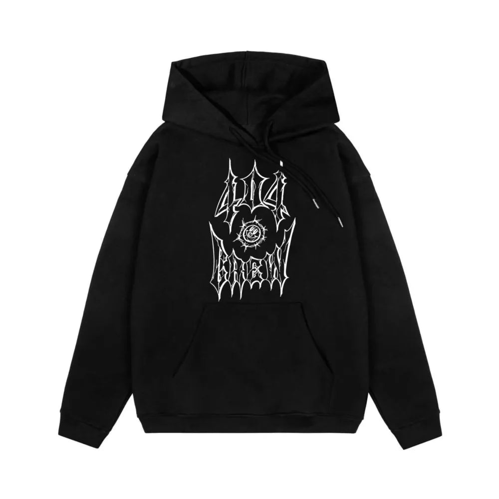 Y2K 404 Crew Print Hooded Sweatshirts