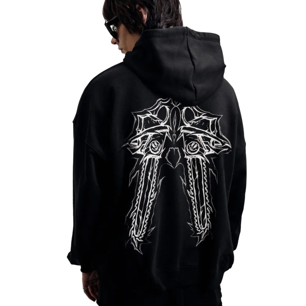 Y2K 404 Crew Print Hooded Sweatshirts