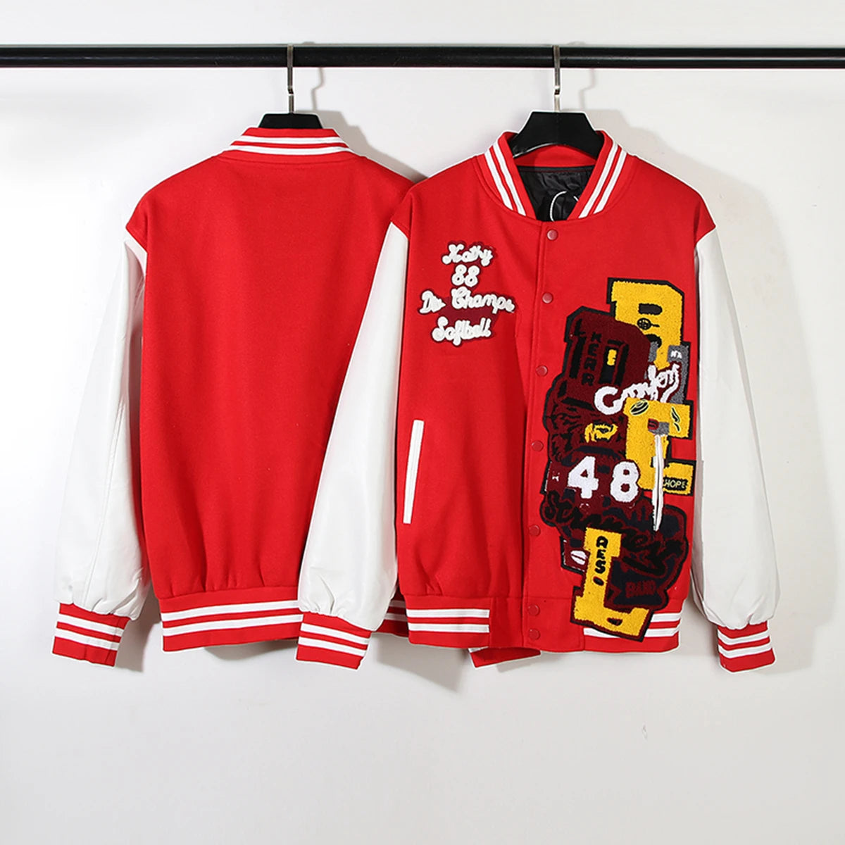 Y2K 88 Champs Red Embroidered Varsity Jacket