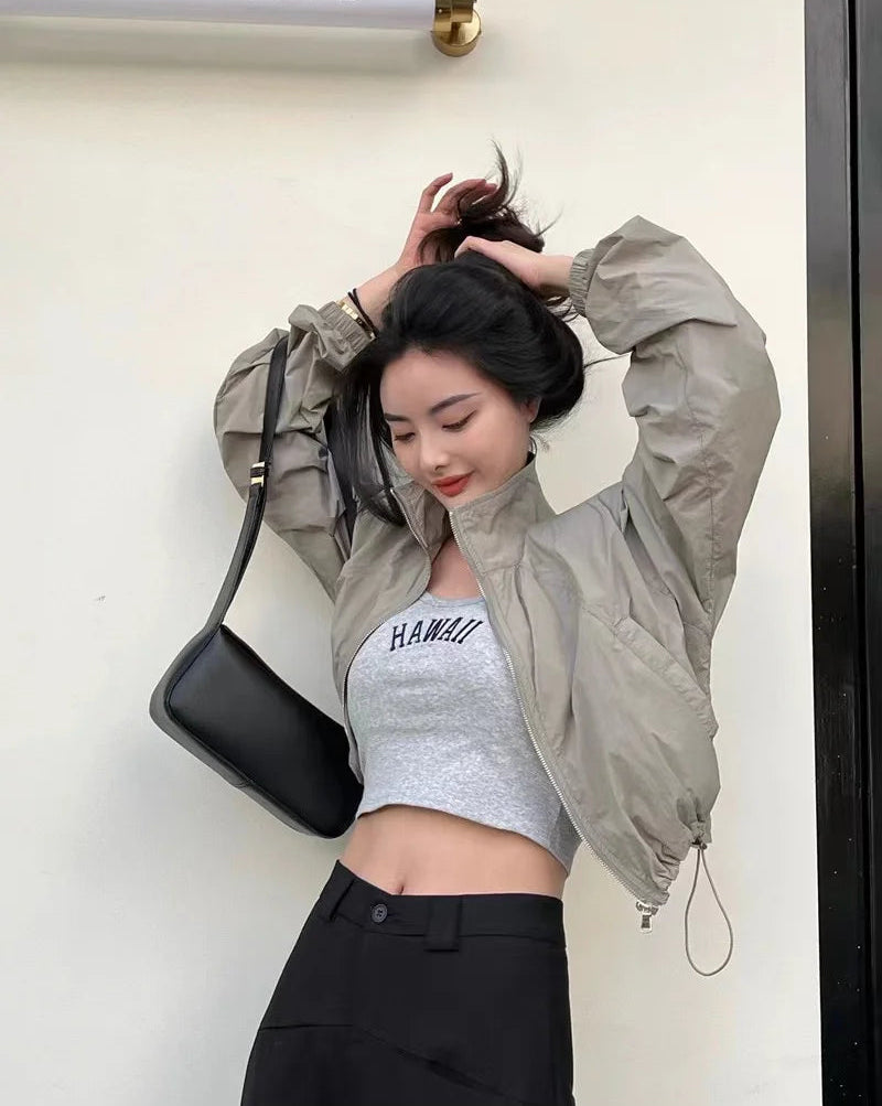 Y2K 90s Style Vintage Cropped Windbreaker Jacket