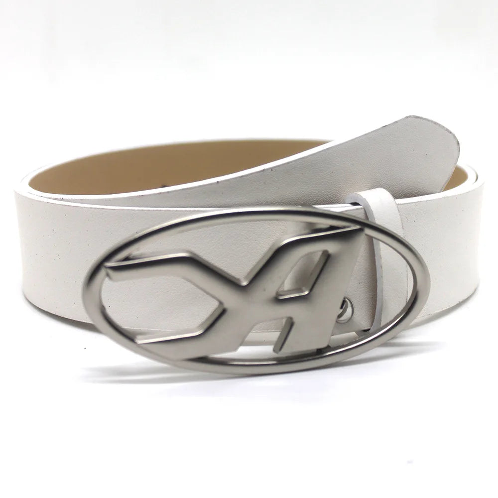 Y2K A D Buckle Letter Snap Leather Belt