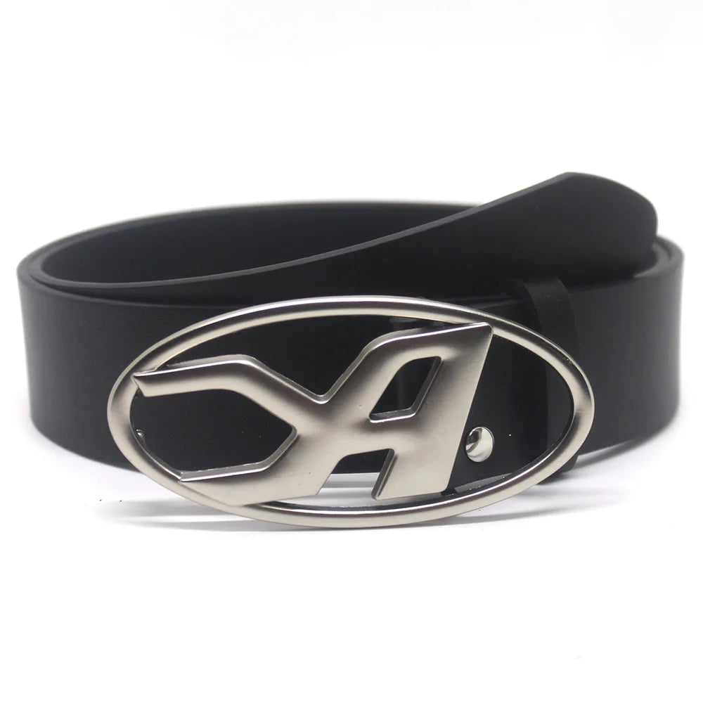 Y2K A D Buckle Letter Snap Leather Belt