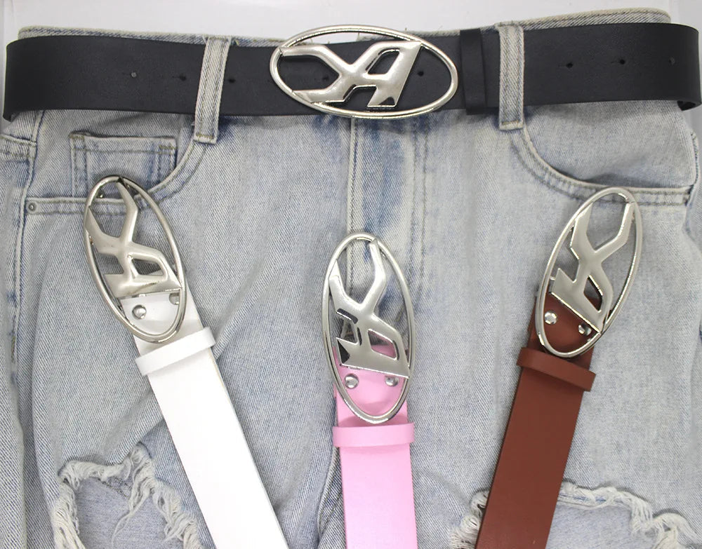 Y2K A D Buckle Letter Snap Leather Belt