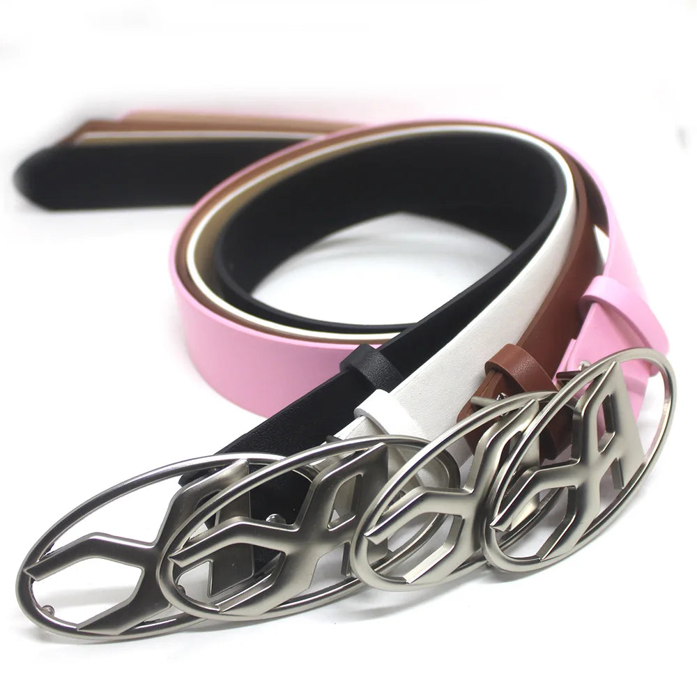 Y2K A D Buckle Letter Snap Leather Belt