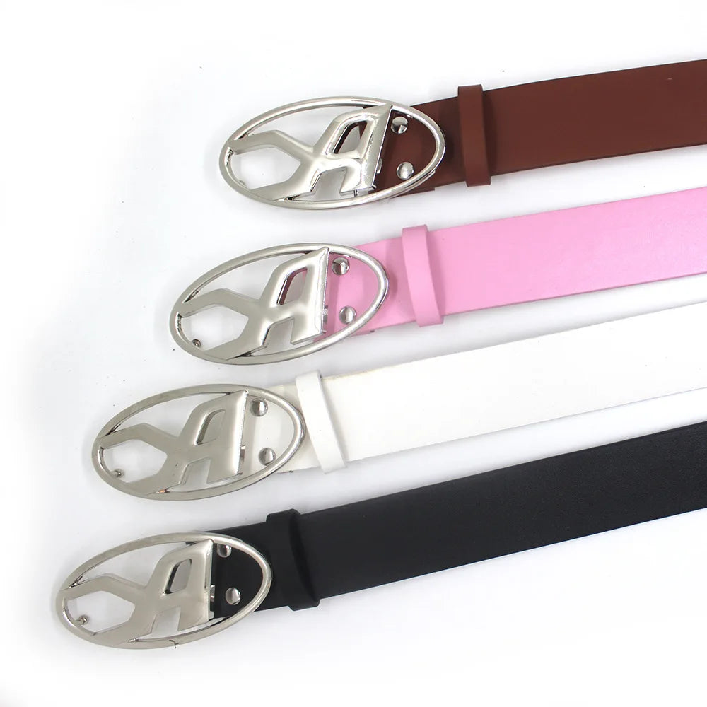 Y2K A D Buckle Letter Snap Leather Belt