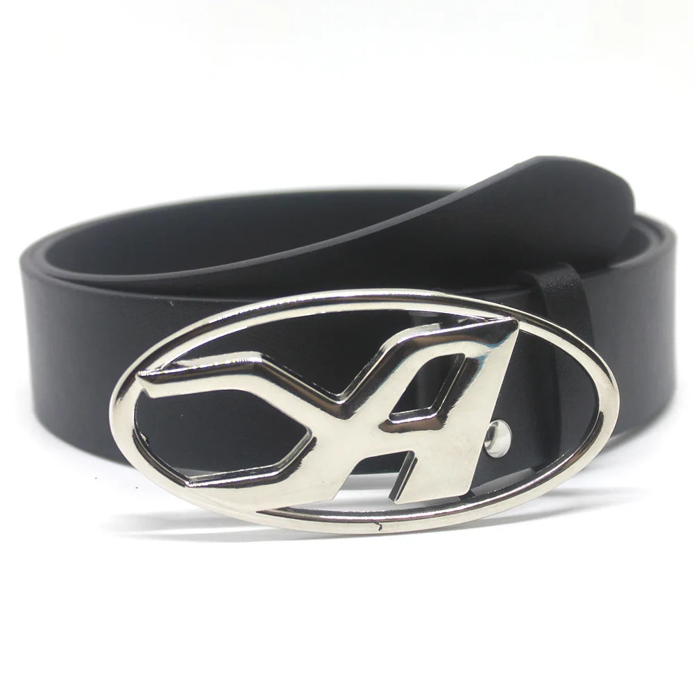 Y2K A D Buckle Letter Snap Leather Belt