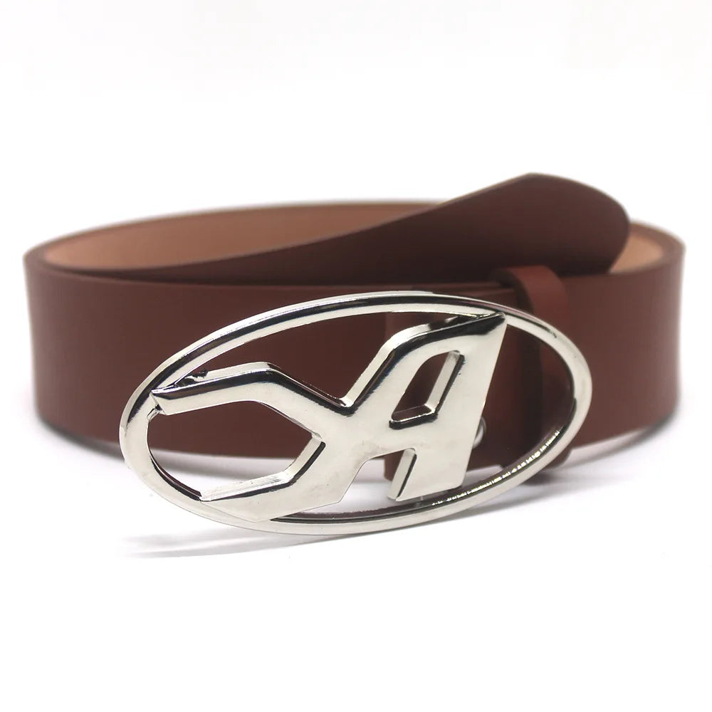 Y2K A D Buckle Letter Snap Leather Belt