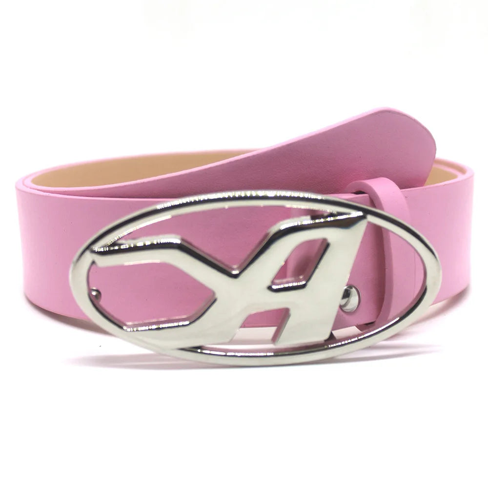 Y2K A D Buckle Letter Snap Leather Belt