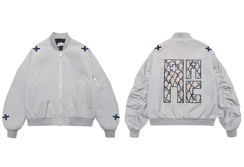 Y2K ACA Snakeskin Embroidered Bomber Jacket