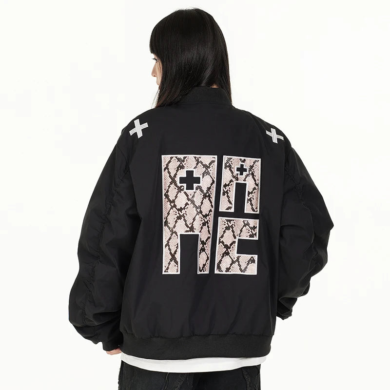 Y2K ACA Snakeskin Embroidered Bomber Jacket