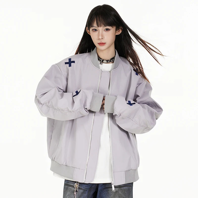 Y2K ACA Snakeskin Embroidered Bomber Jacket