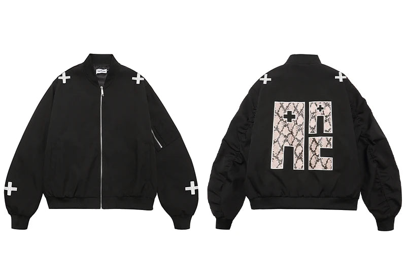 Y2K ACA Snakeskin Embroidered Bomber Jacket