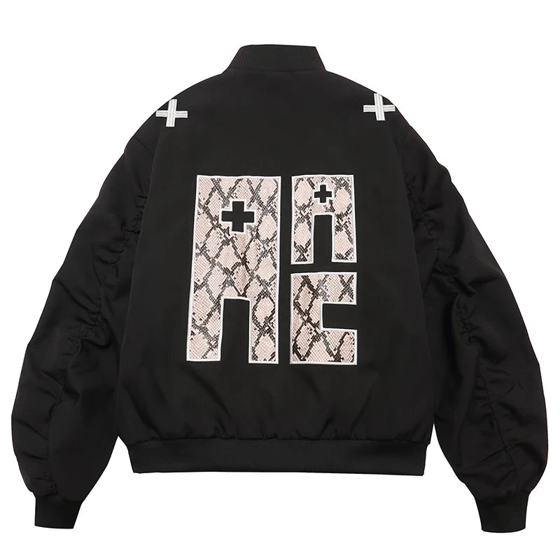 Y2K ACA Snakeskin Embroidered Bomber Jacket