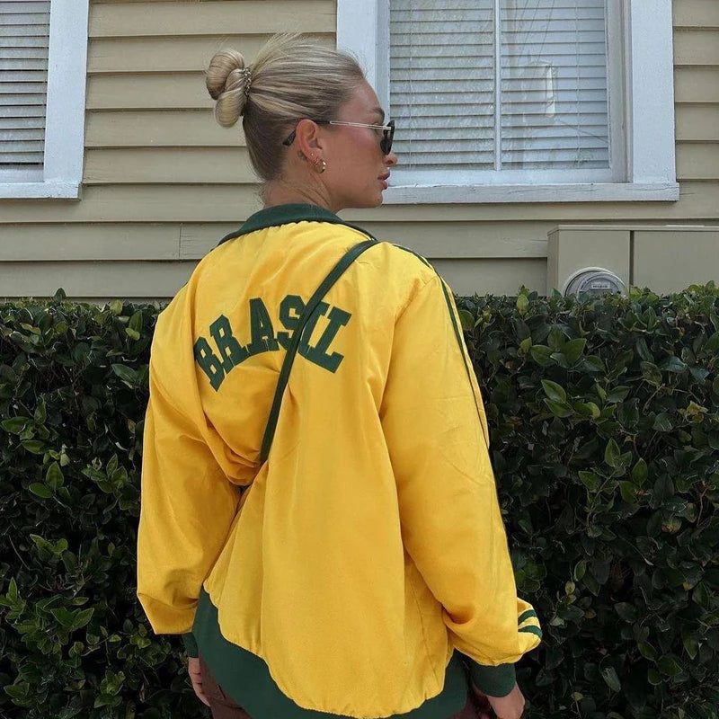 Y2K Aesthetic Brazil Oversized Zip UpTrack Jacket
