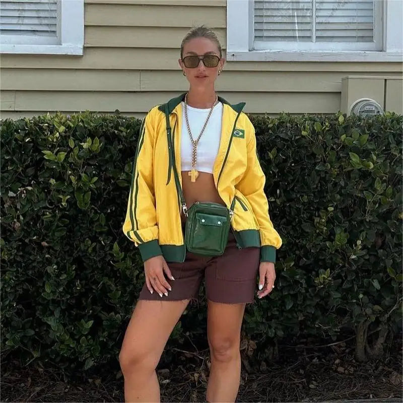 Y2K Aesthetic Brazil Oversized Zip UpTrack Jacket