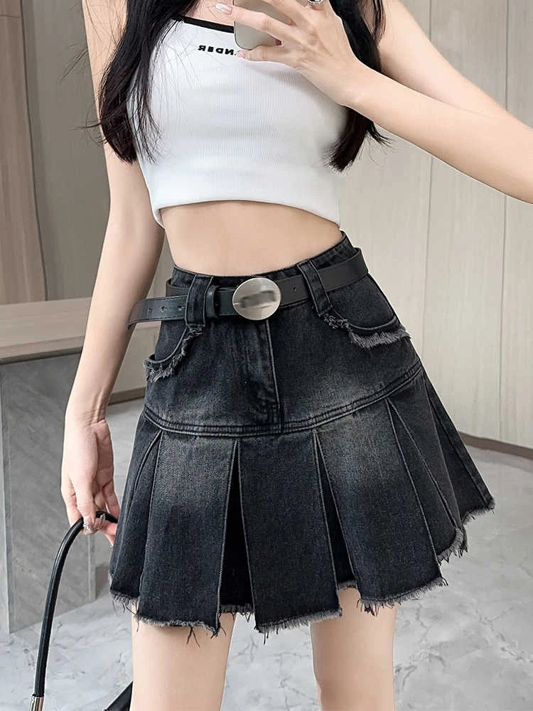 Y2K Aesthetic Mini Pleated Denim Skirt
