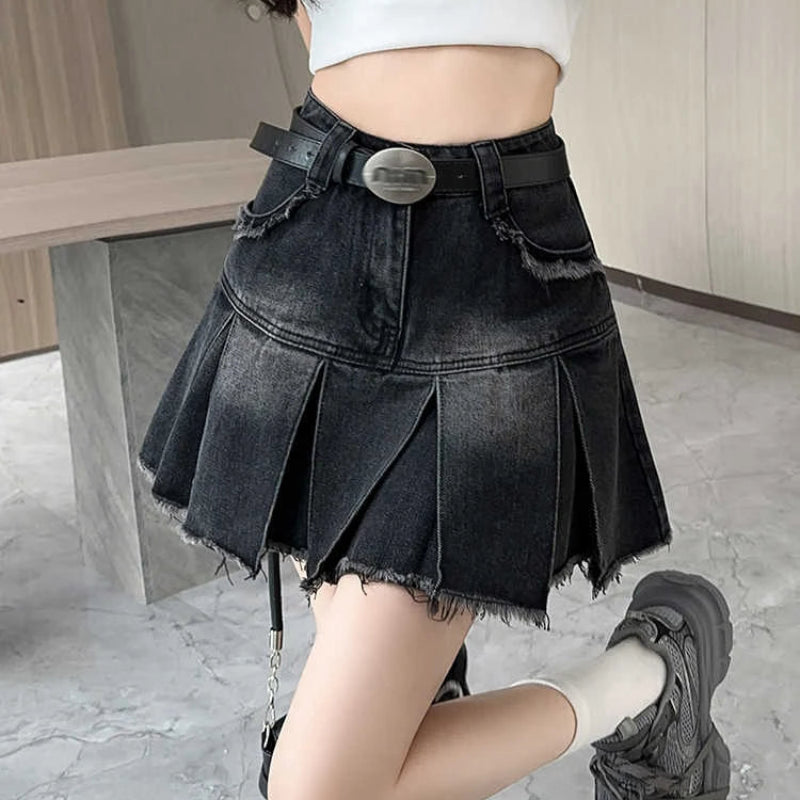 Y2K Aesthetic Mini Pleated Denim Skirt