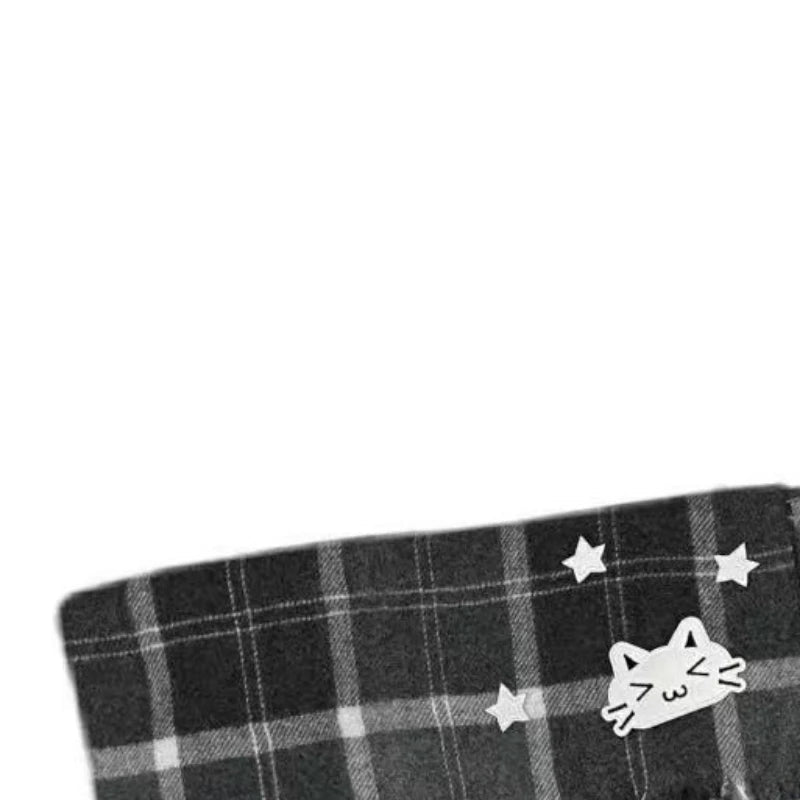 Y2K Aesthetic Vintage Kawaii Cat Embroidered Plaid Scarf