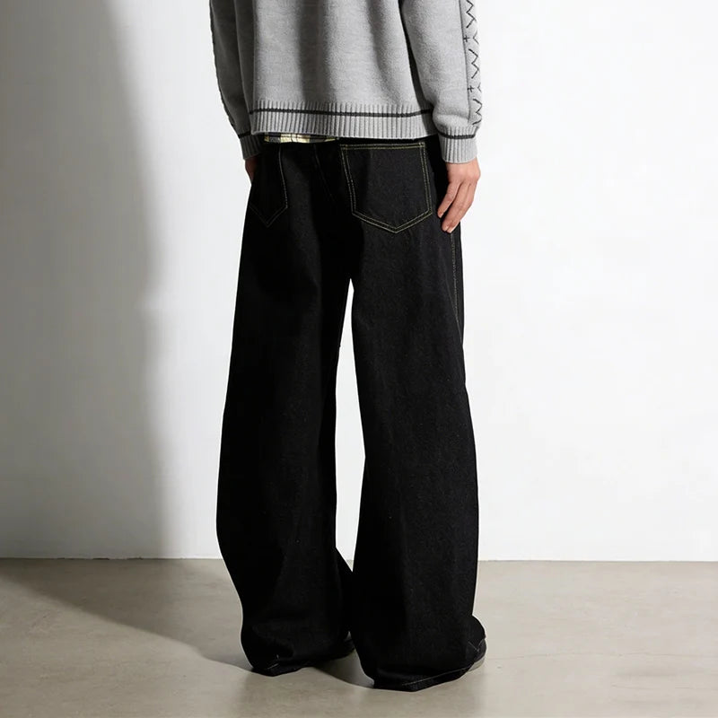Y2K Airplane Button Design Black Baggy Barrel Jeans