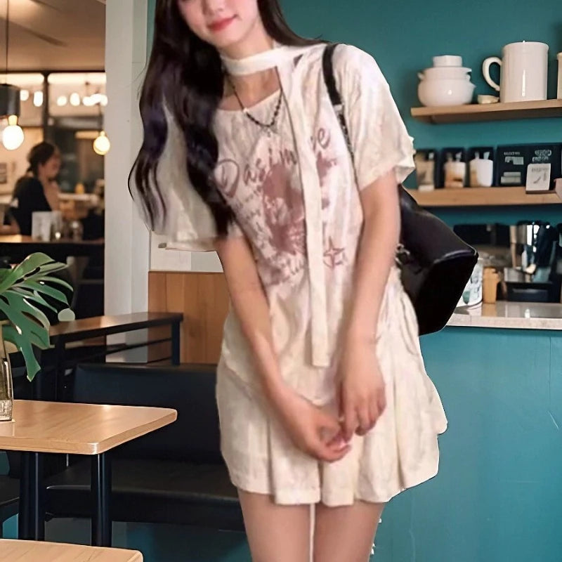 Y2K Airy Butterfly Print Grunge Off Shoulder Top