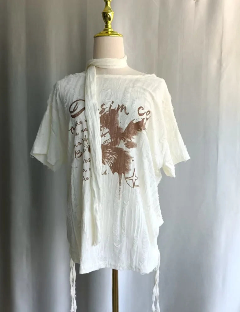 Y2K Airy Butterfly Print Grunge Off Shoulder Top
