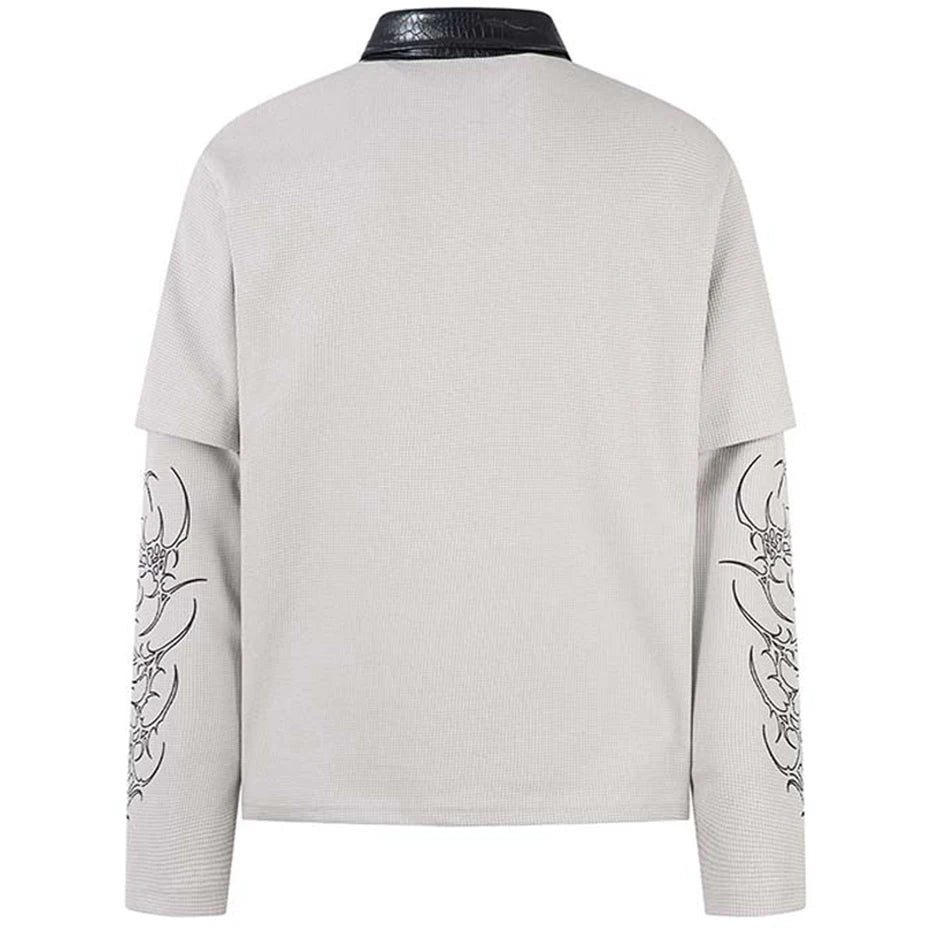 Y2K "All My Love" Graphic Mock Layered Long Sleeve Polo Shirt Top