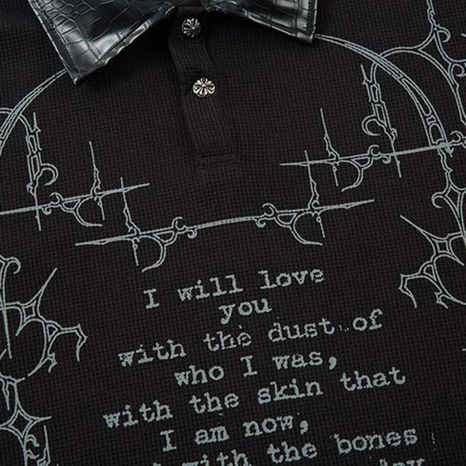 Y2K "All My Love" Graphic Mock Layered Long Sleeve Polo Shirt Top