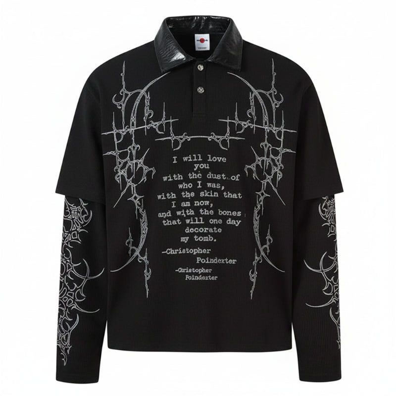 Y2K "All My Love" Graphic Mock Layered Long Sleeve Polo Shirt Top