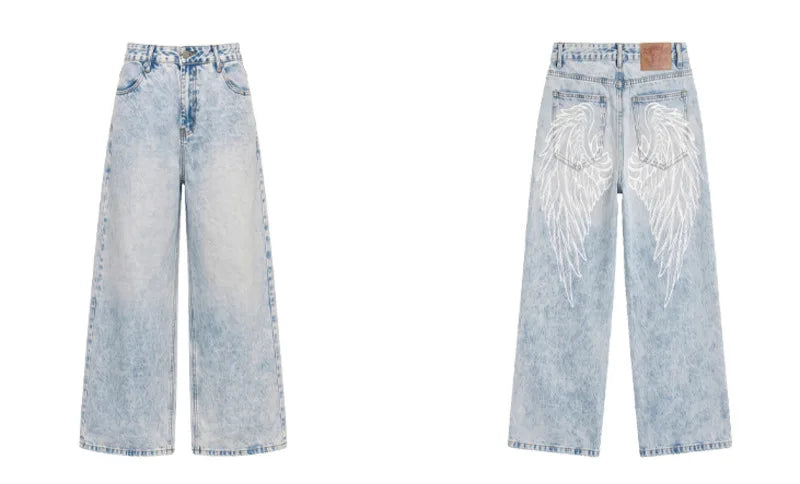 Y2K American Wing Print Wide Leg Relaxed Jeans