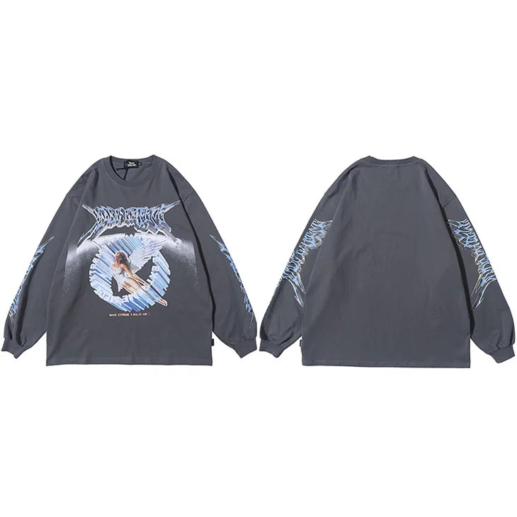 Y2K Angel Ascension Graphic Long Sleeve Top