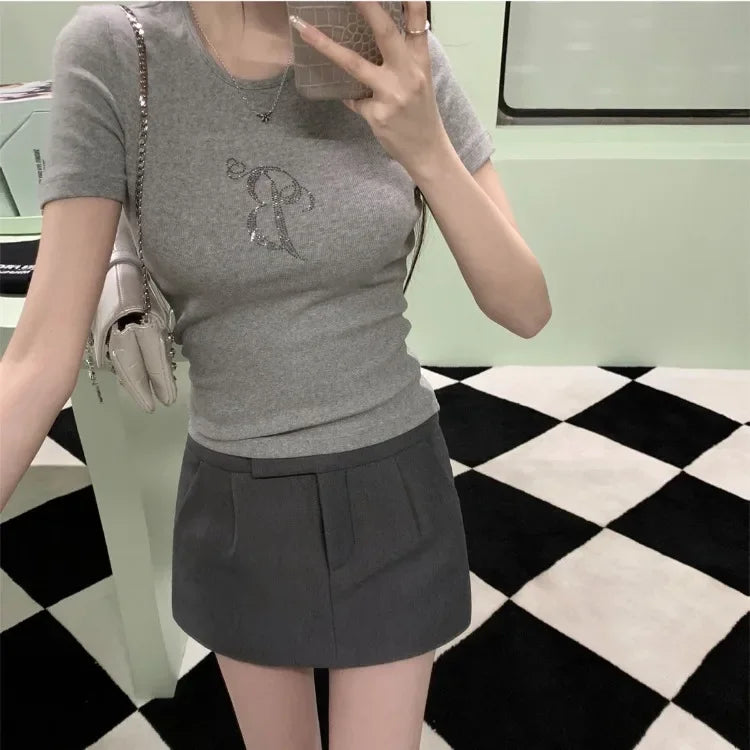 Y2K Angel Wings Rhinestone Graphic T Shirt