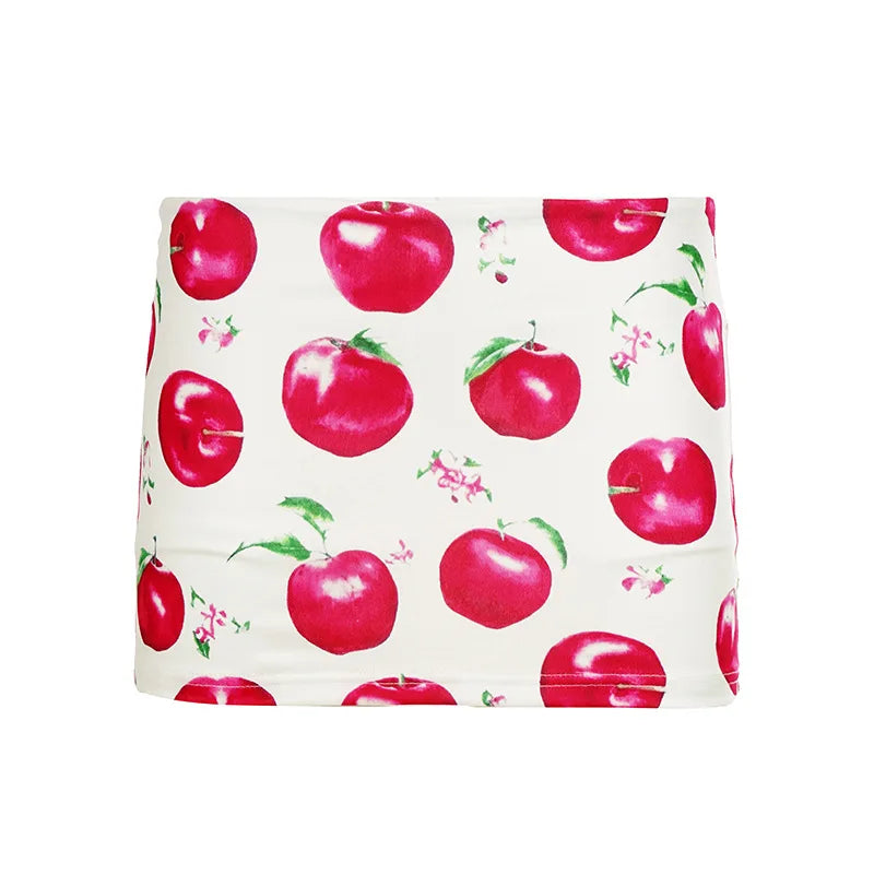 Y2K Apple Fruit Print Mini Skirt