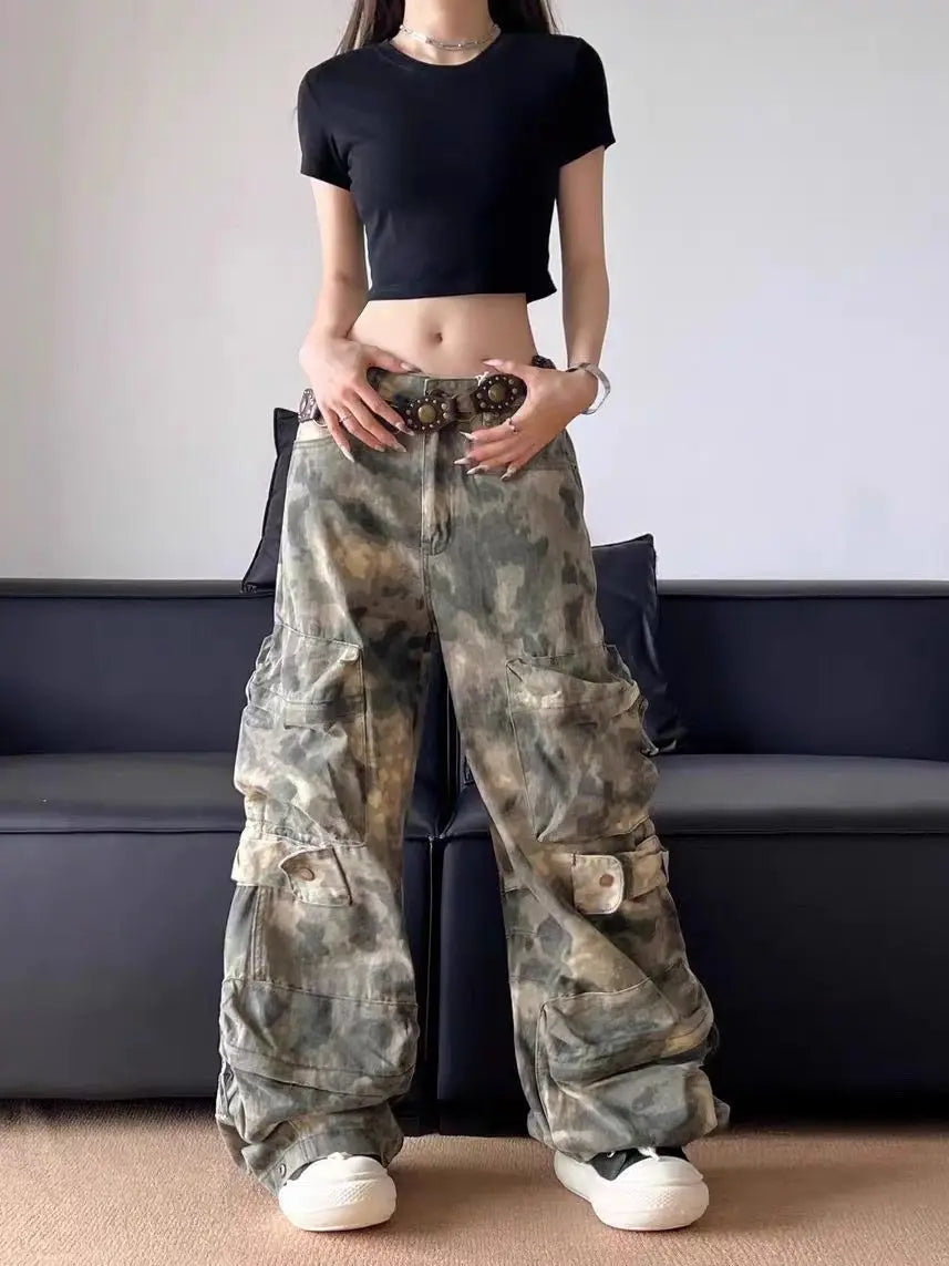 Y2K Army Camouflage Baggy Cargo Trousers