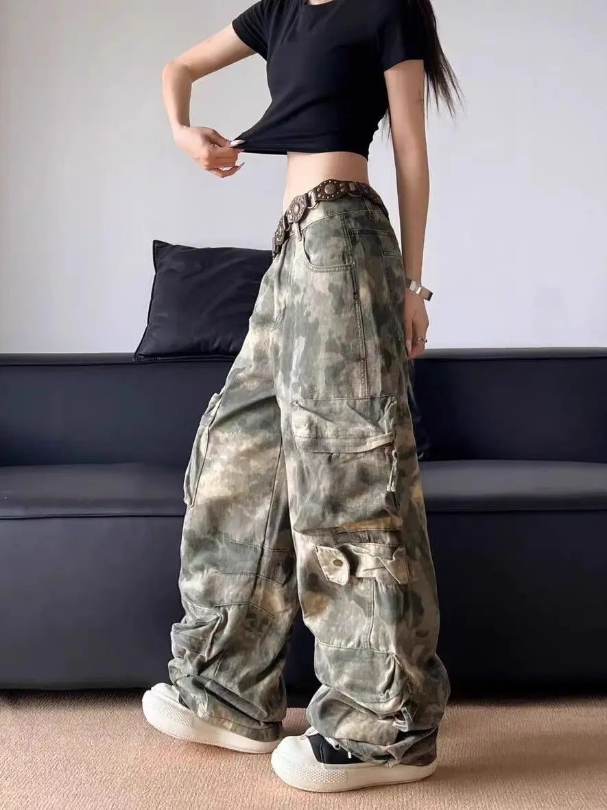 Y2K Army Camouflage Baggy Cargo Trousers