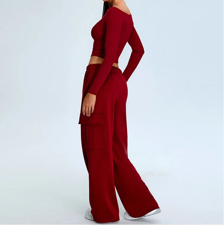 Y2K Athleisure Off Shoulder Long Sleeve Crop Top