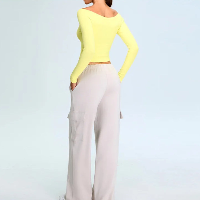 Y2K Athleisure Off Shoulder Long Sleeve Crop Top