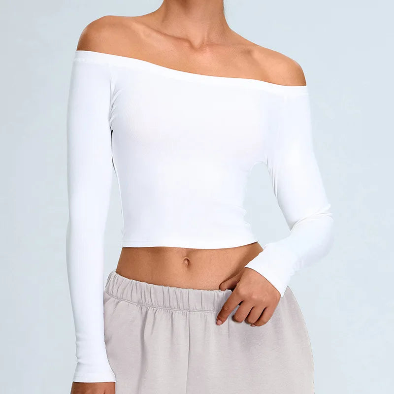 Y2K Athleisure Off Shoulder Long Sleeve Crop Top