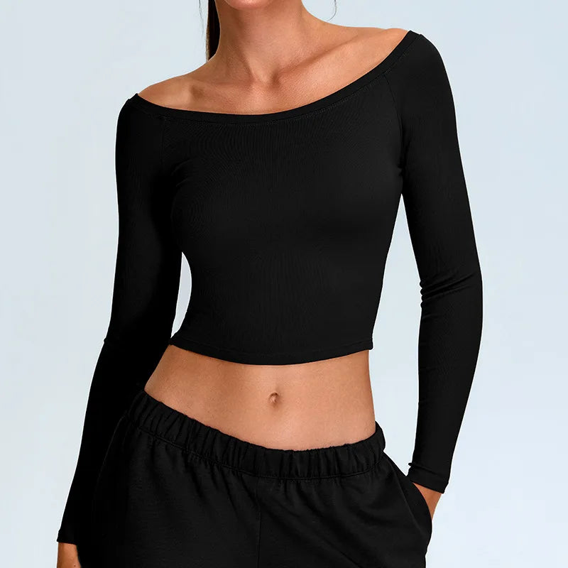 Y2K Athleisure Off Shoulder Long Sleeve Crop Top