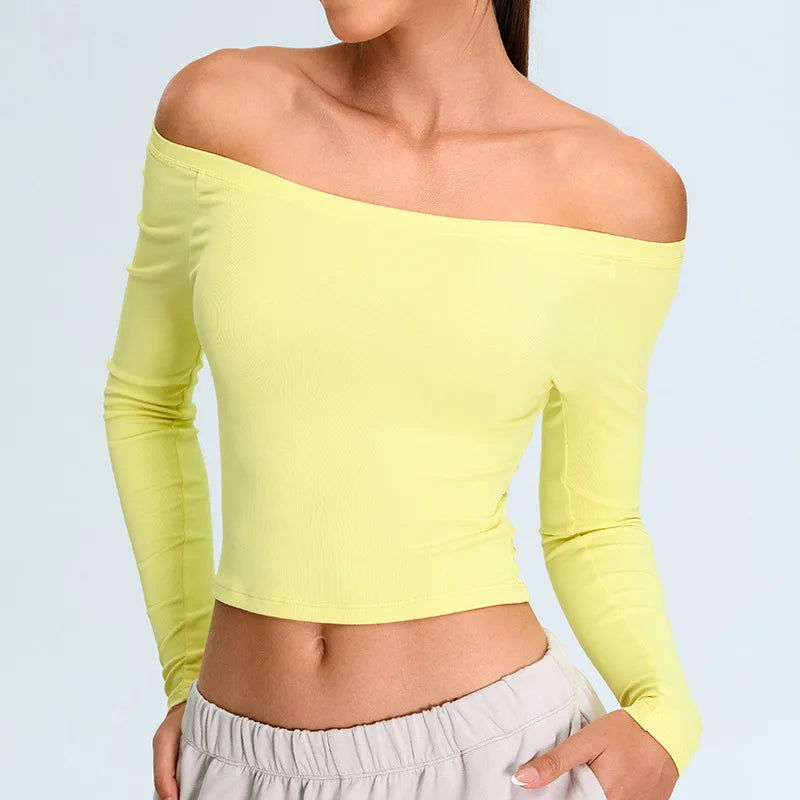 Y2K Athleisure Off Shoulder Long Sleeve Crop Top