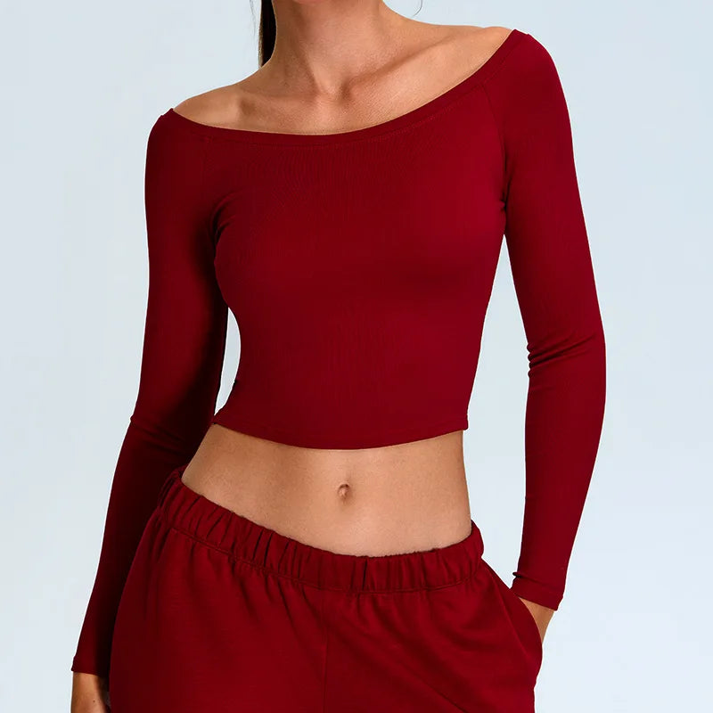 Y2K Athleisure Off Shoulder Long Sleeve Crop Top