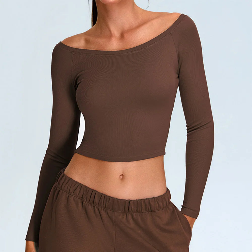 Y2K Athleisure Off Shoulder Long Sleeve Crop Top