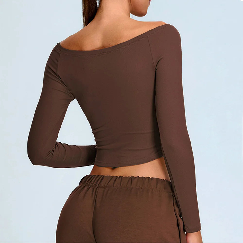 Y2K Athleisure Off Shoulder Long Sleeve Crop Top
