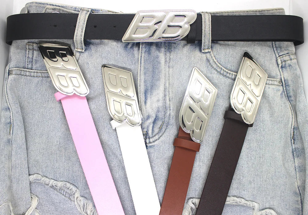 Y2K BB Buckle Leather Belt