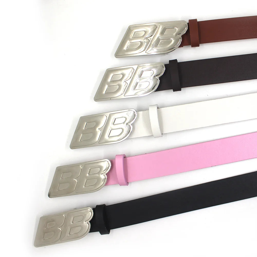 Y2K BB Buckle Leather Belt