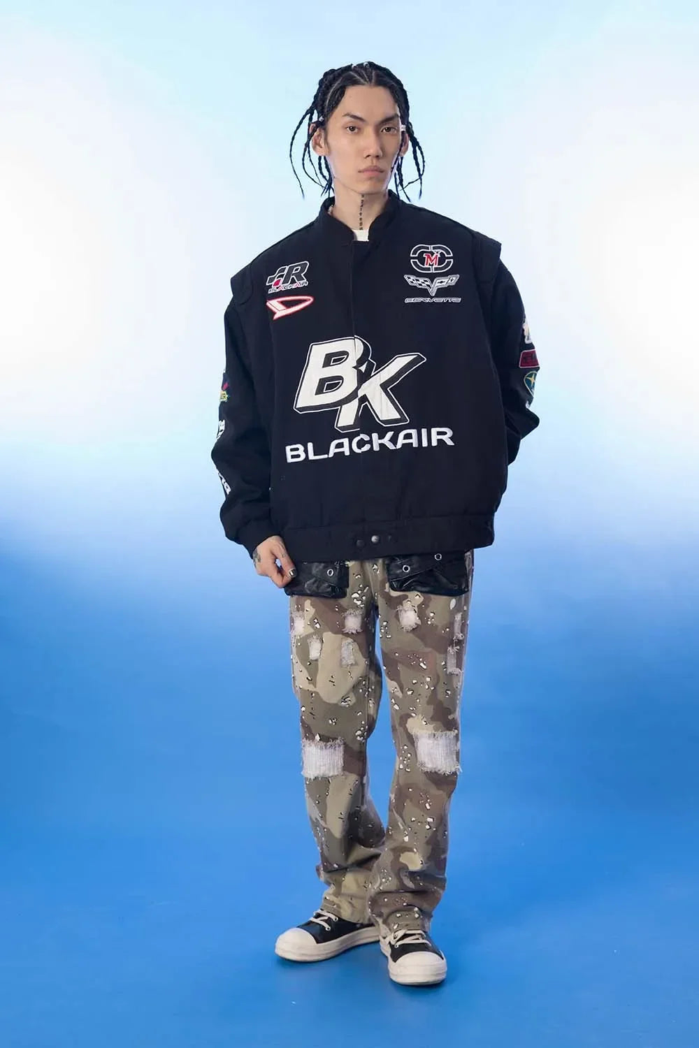 Y2K BK Embroidered Crew Moto Jacket