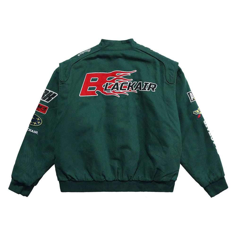 Y2K BK Embroidered Crew Moto Jacket