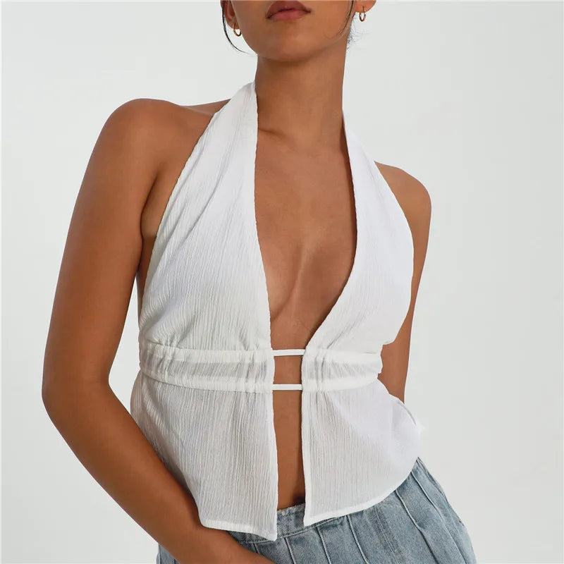 Y2K Backless V-Neck Halter Tank Top