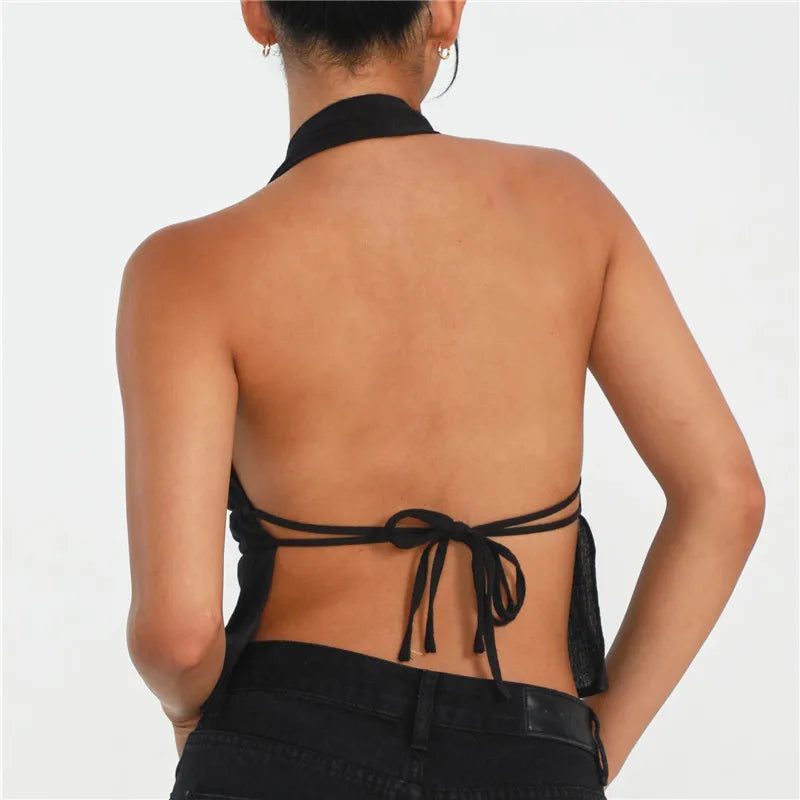 Y2K Backless V-Neck Halter Tank Top