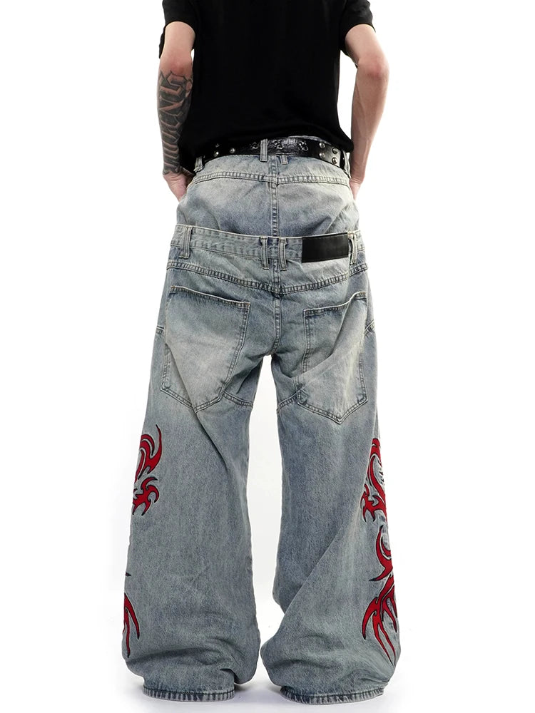 Y2K Baggy Barrel Mock Two Piece Embroidered Jeans
