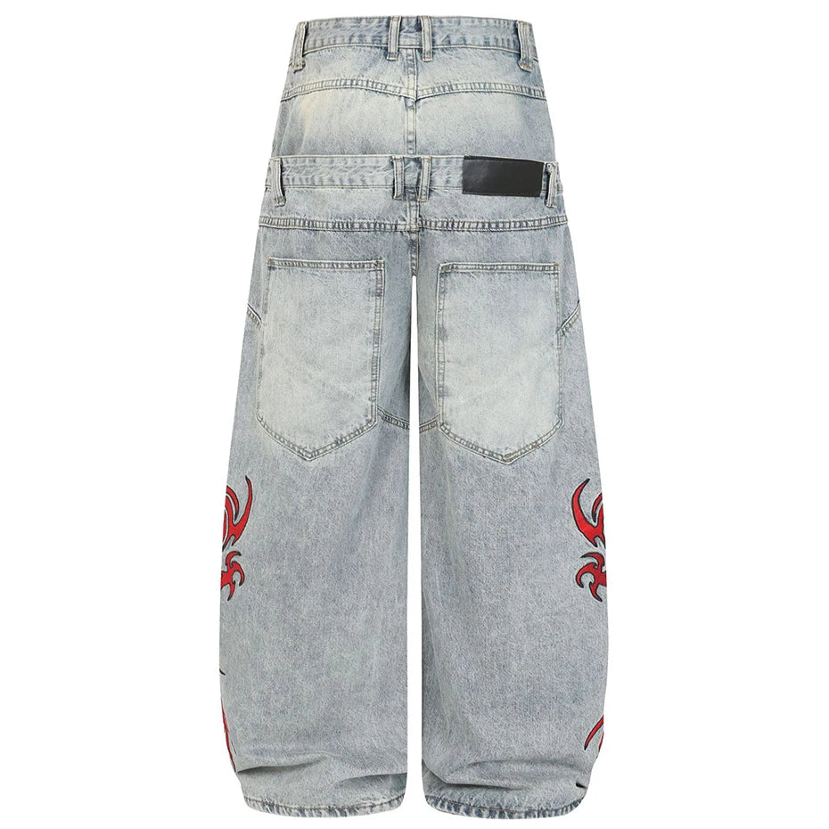 Y2K Baggy Barrel Mock Two Piece Embroidered Jeans